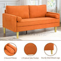 Elegant 65-Inch Orange Polyester 2-Seater Loveseat with Side Pockets and Round Cushions