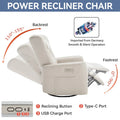 Beige Power Recliner Chair with 270° Swivel, Rocking Function, Lumbar & Neck Support Pillow, USB and Type-C Charging Ports