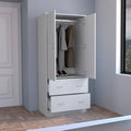 30.9-Inch Contemporary Double-Door Armoire with Two Drawers and Hanging Rod for Bedroom Storage