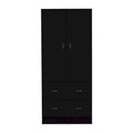 30.9-Inch Contemporary Double-Door Armoire with Two Drawers and Hanging Rod for Bedroom Storage