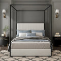 Contemporary Luxe Metal Canopy Bed Featuring a High Upholstered Headboard