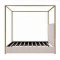 Contemporary Luxe Metal Canopy Bed Featuring a High Upholstered Headboard