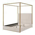 Contemporary Luxe Metal Canopy Bed Featuring a High Upholstered Headboard
