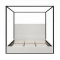 Contemporary Luxe Metal Canopy Bed Featuring a High Upholstered Headboard
