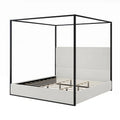 Contemporary Luxe Metal Canopy Bed Featuring a High Upholstered Headboard