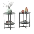 Black 2-Piece Tempered Glass End Table Set - Round Coffee Table for Bedroom, Living Room, and Office