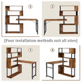 L-Shaped Corner Computer Desk with Rotating Features and 5-Tier Bookshelf for Home Office