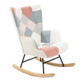 Mid-Century Patchwork Linen Rocking Chair with Wooden Legs