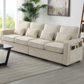 Merax 104 Modern 4-Seater Linen Sofa with Armrest Pockets and 4 Pillows - Minimalist Design