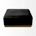 Minara Black Genuine Leather Ottoman with Gold Metal Base - 36-Inch Square