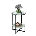 Double-Layer Round Tempered Glass End Table/Coffee Table with Sturdy Iron Frame