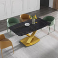 63-Inch Contemporary Dining Table with Slate Stone Surface and Metal Legs, Marble Finish