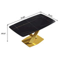 63-Inch Contemporary Dining Table with Slate Stone Surface and Metal Legs, Marble Finish