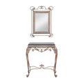 Set of 2 Bronze Metal Leaf Console Tables with Mirrors and Scrolled Legs - Roche River Decor - Dimensions: 1W x 23L x 32H