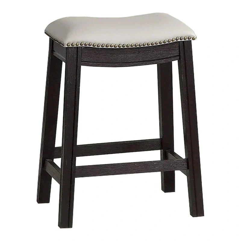 Set of 2 Gray Curved Leatherette Counter Stools with Nailhead Trim