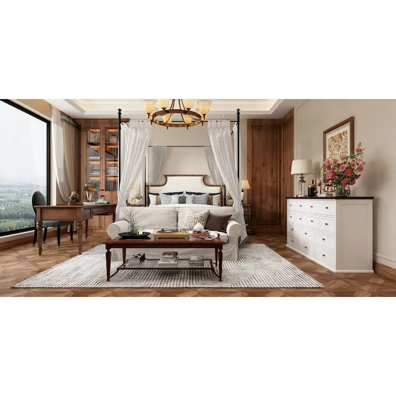 Stylish Brown and White Dresser with Generous Storage Space and Side Table