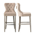 Carter Set of 2 Tufted Wingback Bar Stools with Nailhead Trim and Antique Grey Legs