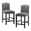 Set of 2 Counter Height Bar Stools with Back - 24-Inch Fabric Upholstered Design and Nailhead Trim