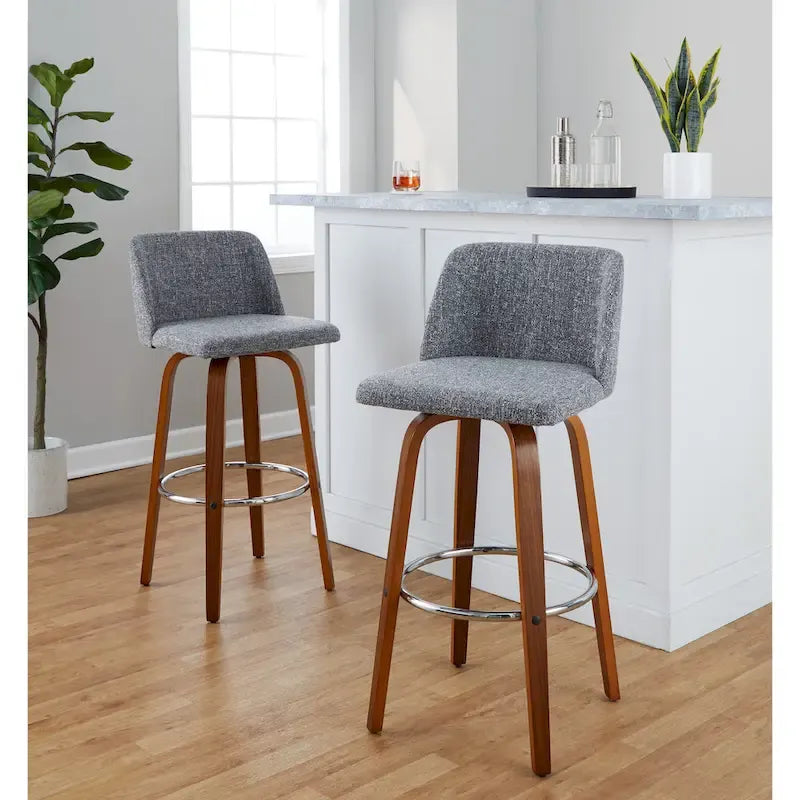 Set of 2 Carson Carrington Vallberga 30-Inch Fixed-Height Bar Stools with Walnut Wood Base