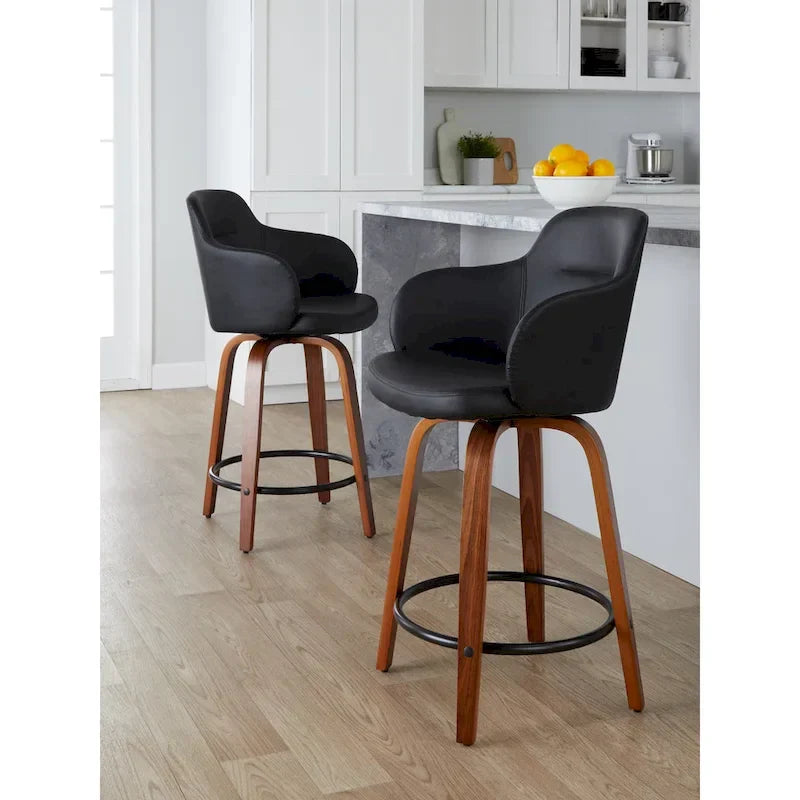 Set of 2 Carson Carrington Iglabo 24-Inch Fixed-Height Counter Stools with Bent Wood Legs and Round Footrest