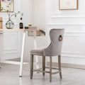 Carter 24-Inch Wingback Tufted Counter Stool with Antique Grey Legs and Nailhead Trim