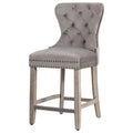 Carter 24-Inch Wingback Tufted Counter Stool with Antique Grey Legs and Nailhead Trim