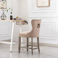 Carter 24-Inch Wingback Tufted Counter Stool with Antique Grey Legs and Nailhead Trim
