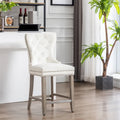 Carter 24-Inch Wingback Tufted Counter Stool with Antique Grey Legs and Nailhead Trim