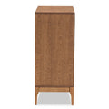 Ramiel Mid-Century Modern 4-Drawer Chest in Ash Walnut with Rattan Accents