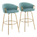 Set of 2 Lumisource Claire 30" Fixed-Height Bar Stools - Gold Metal - Dimensions: 19.5"L x 21"W x 38.25"H