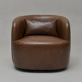 KINWELL Contemporary Genuine Leather Swivel Armchair with Cushion
