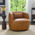 KINWELL Contemporary Genuine Leather Swivel Armchair with Cushion