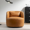 KINWELL Contemporary Genuine Leather Swivel Armchair with Cushion
