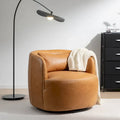 KINWELL Contemporary Genuine Leather Swivel Armchair with Cushion