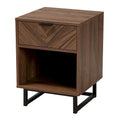 Sadia Contemporary Walnut Brown Wood and Black Metal 1-Drawer Side Table
