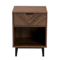Sadia Contemporary Walnut Brown Wood and Black Metal 1-Drawer Side Table