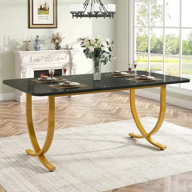 Modern 63-Inch Black Rectangular Dining Table for 4 to 6 People