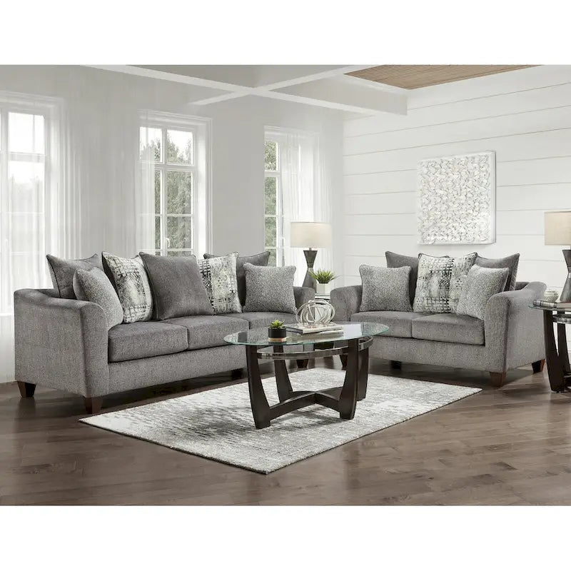Roundhill Furniture Davoz 2-Piece Living Room Set: Sofa and Loveseat in Tori Slate