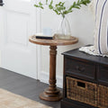 Intricately Carved Dark Brown Mango Wood Accent Table with Elephant or Floral Design and Turned Base - Roche River Decor