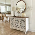 Vintage-Inspired Hollow-Carved 3-Door Storage Cabinet