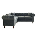 Classic Chesterfield L-Shaped Sectional Sofa with Deep Buttoned Rolled Arms