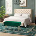 Adeco Velvet Footrest Bench with Metal Legs - Stylish Bed End Stool and Dressing Chair
