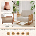 Mid-Century Modern Upholstered Rattan Accent Chairs - Natural Linen Armchairs for Living Room and Bedroom