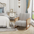 Mid-Century Modern Upholstered Rattan Accent Chairs - Natural Linen Armchairs for Living Room and Bedroom