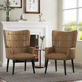 Set of 2 High-Back Tufted Accent Chairs in Cream, Brown, and Taupe