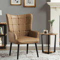 Set of 2 High-Back Tufted Accent Chairs in Cream, Brown, and Taupe