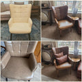 Set of 2 High-Back Tufted Accent Chairs in Cream, Brown, and Taupe