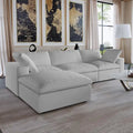 Sectional Couch with L-Shaped Design and Linen Upholstery, Featuring Multiple Cushions