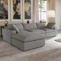 Sectional Couch with L-Shaped Design and Linen Upholstery, Featuring Multiple Cushions