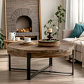 33.86" Modern Retro Round Coffee Table with Cross-Leg Base and Wooden Splicing Design